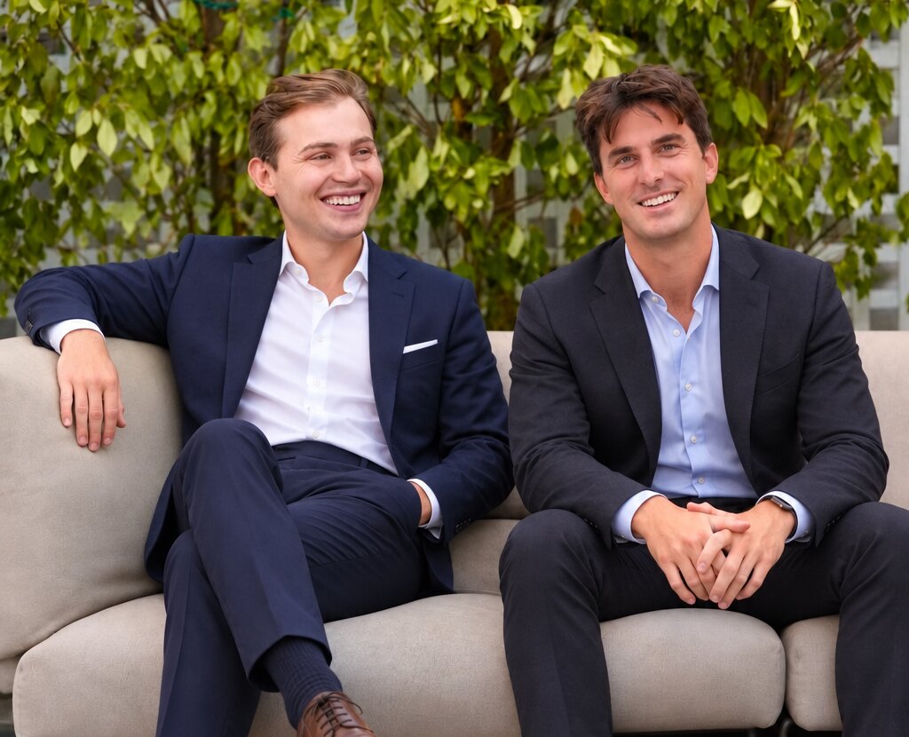 Hadley Partners co-founders David, on the left, and Parker, on the right, seated together.